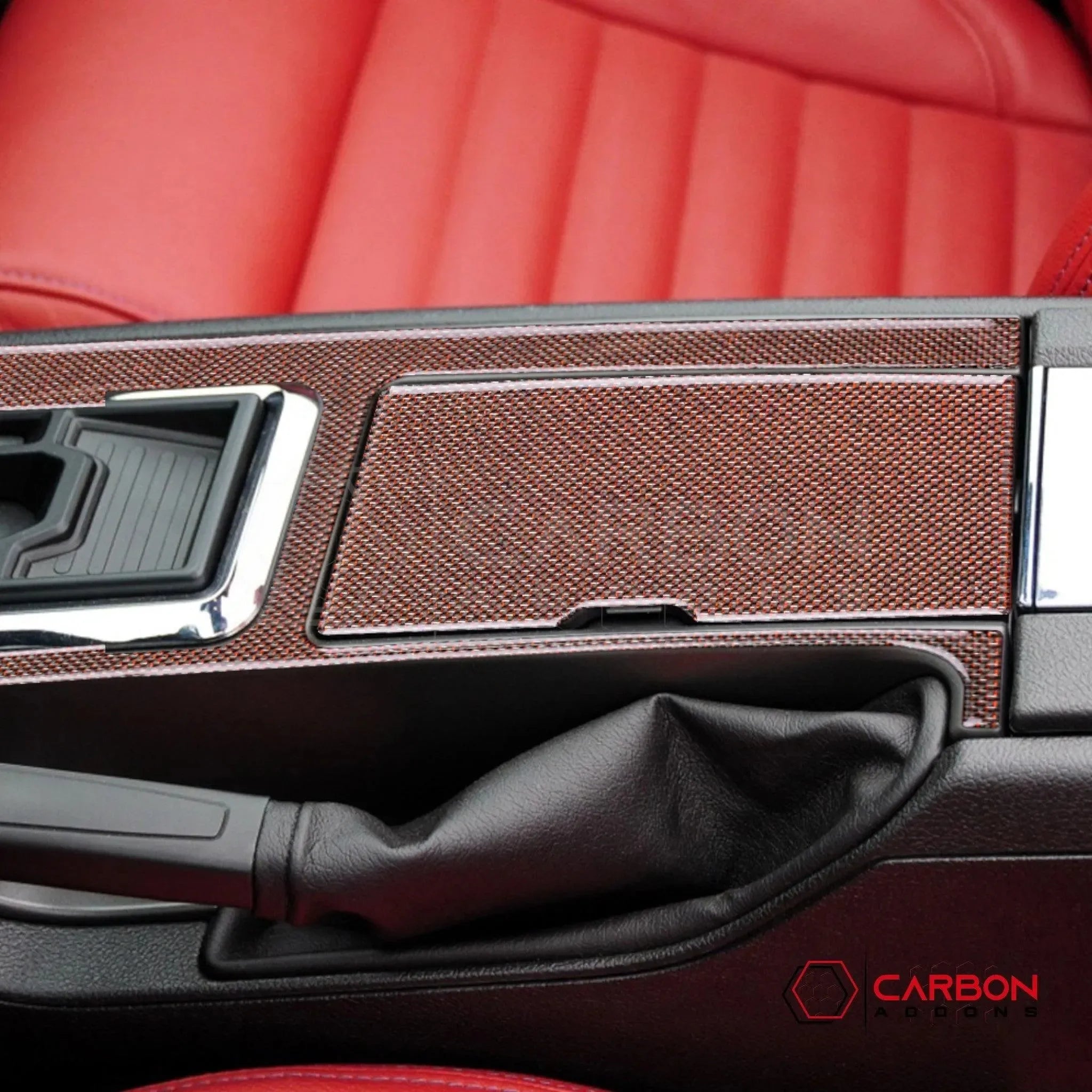 Mustang 2010-2014 Reflective Carbon Fiber Center Console Trim Overlay - carbonaddons Carbon Fiber Parts, Accessories, Upgrades, Mods