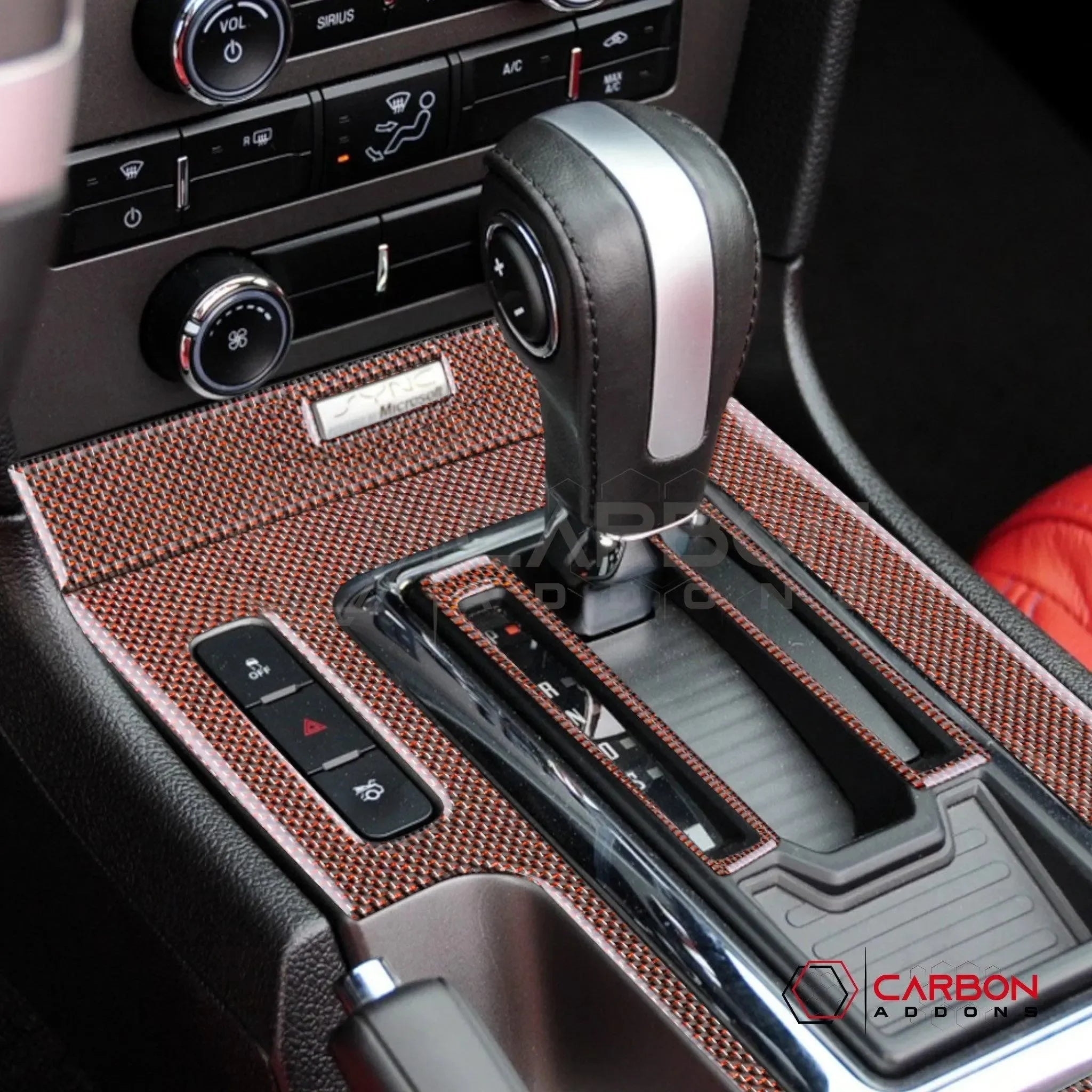 Mustang 2010-2014 Reflective Carbon Fiber Center Console Trim Overlay - carbonaddons Carbon Fiber Parts, Accessories, Upgrades, Mods