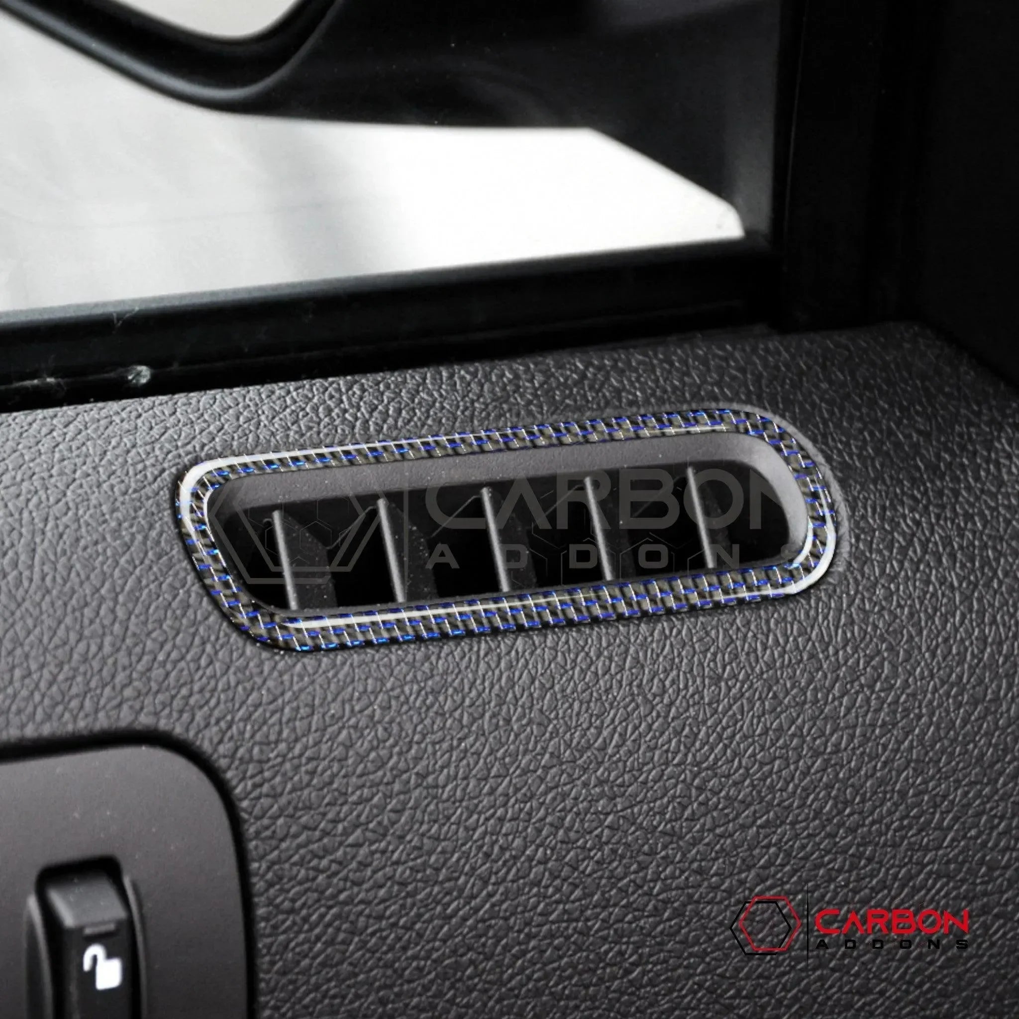 Mustang 2010-2014 Reflective Carbon Fiber Door AC Vent Trim Overlay - carbonaddons Carbon Fiber Parts, Accessories, Upgrades, Mods