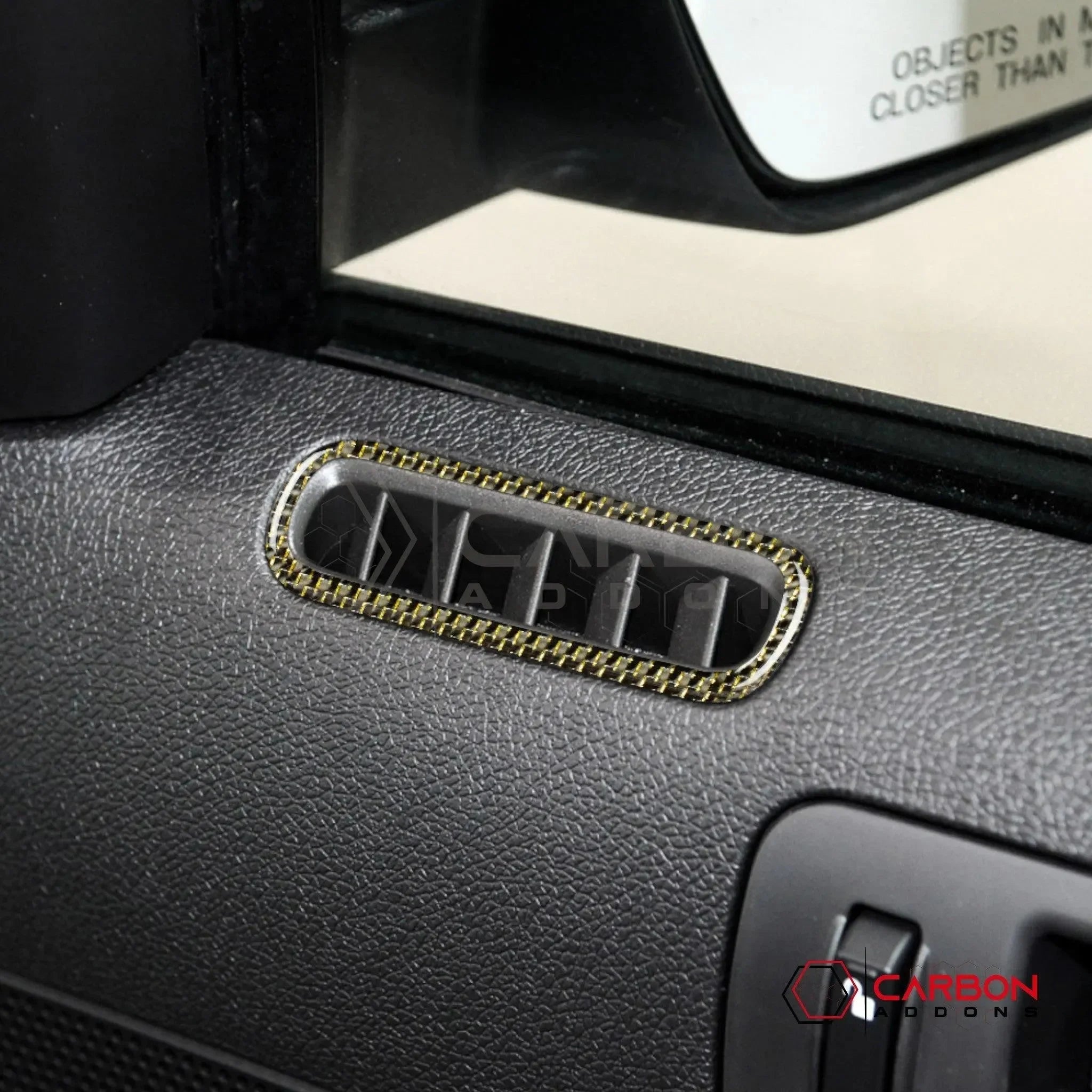 Mustang 2010-2014 Reflective Carbon Fiber Door AC Vent Trim Overlay - carbonaddons Carbon Fiber Parts, Accessories, Upgrades, Mods