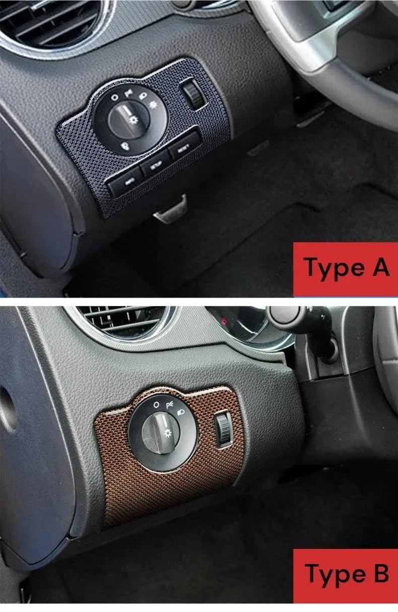 Mustang 2010-2014 Reflective Carbon Fiber Headlight Control Trim Overlay - carbonaddons Carbon Fiber Parts, Accessories, Upgrades, Mods