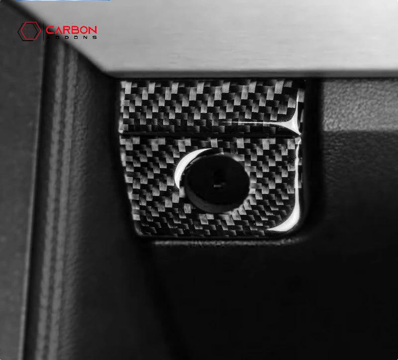 Mustang 2015-2023 Carbon Fiber Glove Box Key Hole Trim Overlay - carbonaddons Carbon Fiber Parts, Accessories, Upgrades, Mods