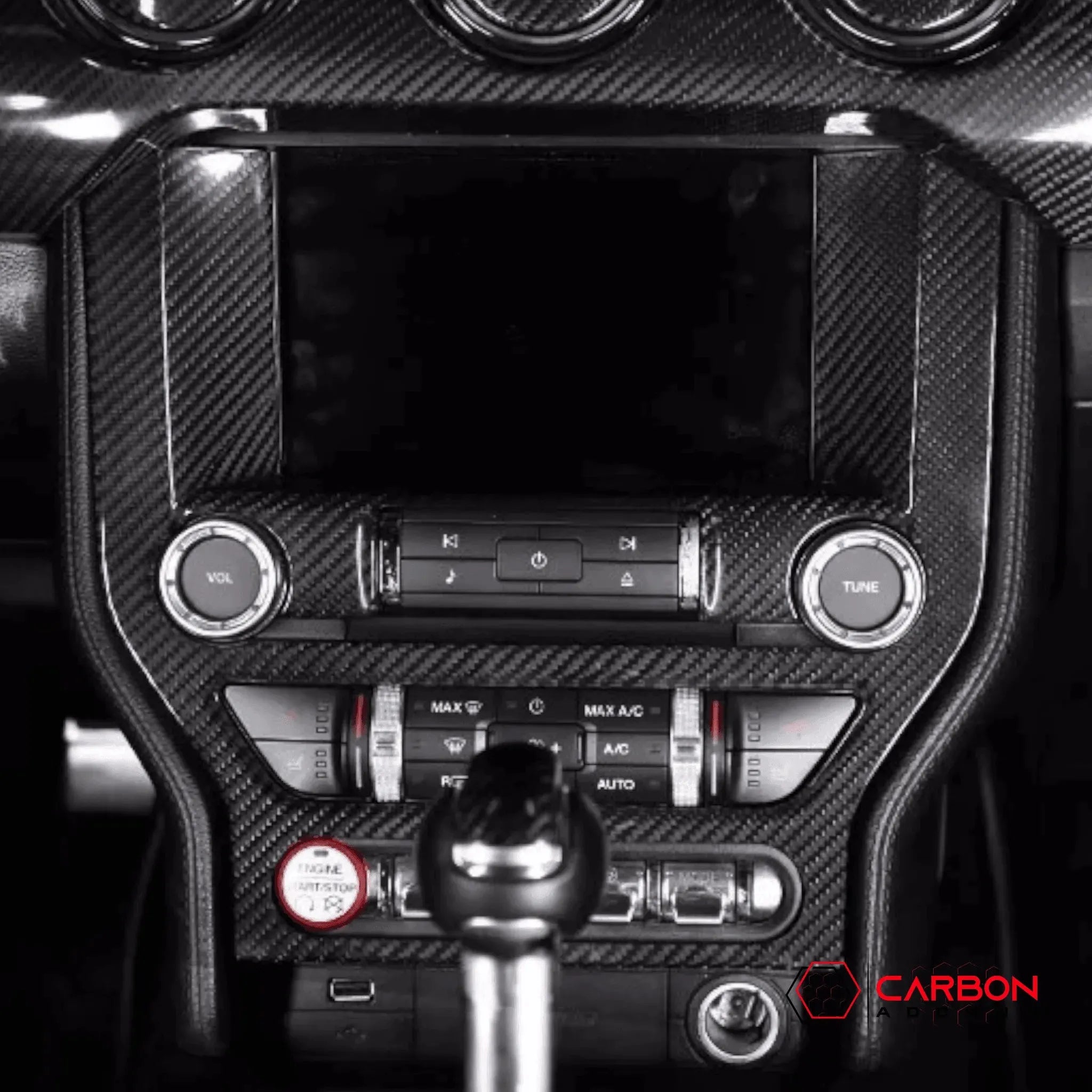 Mustang 2015-2023 Carbon Fiber Infotainment Radio Trim Cover - carbonaddons Carbon Fiber Parts, Accessories, Upgrades, Mods