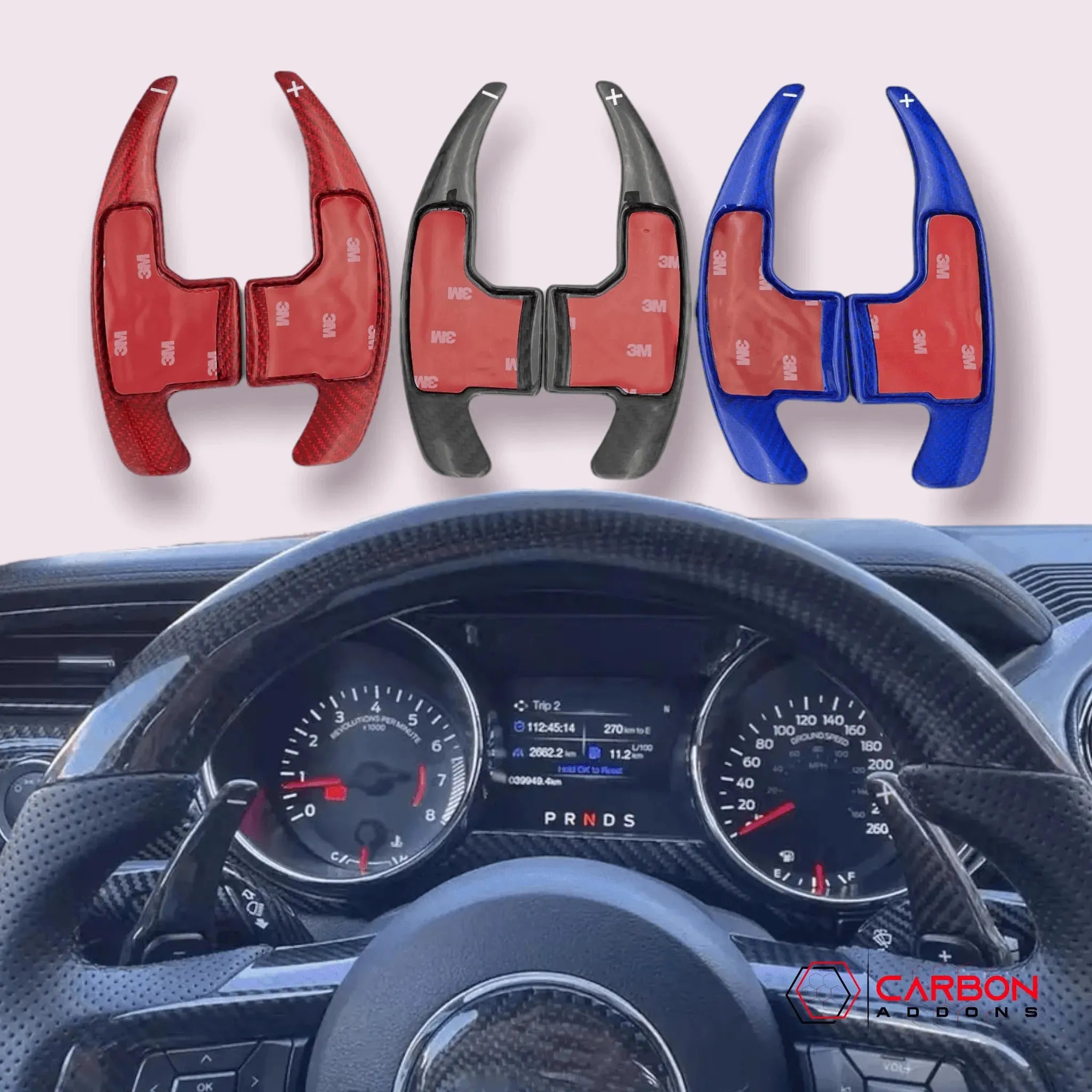 Mustang 2015-2023 Carbon Fiber Paddle Shifter Extensions - carbonaddons Carbon Fiber Parts, Accessories, Upgrades, Mods