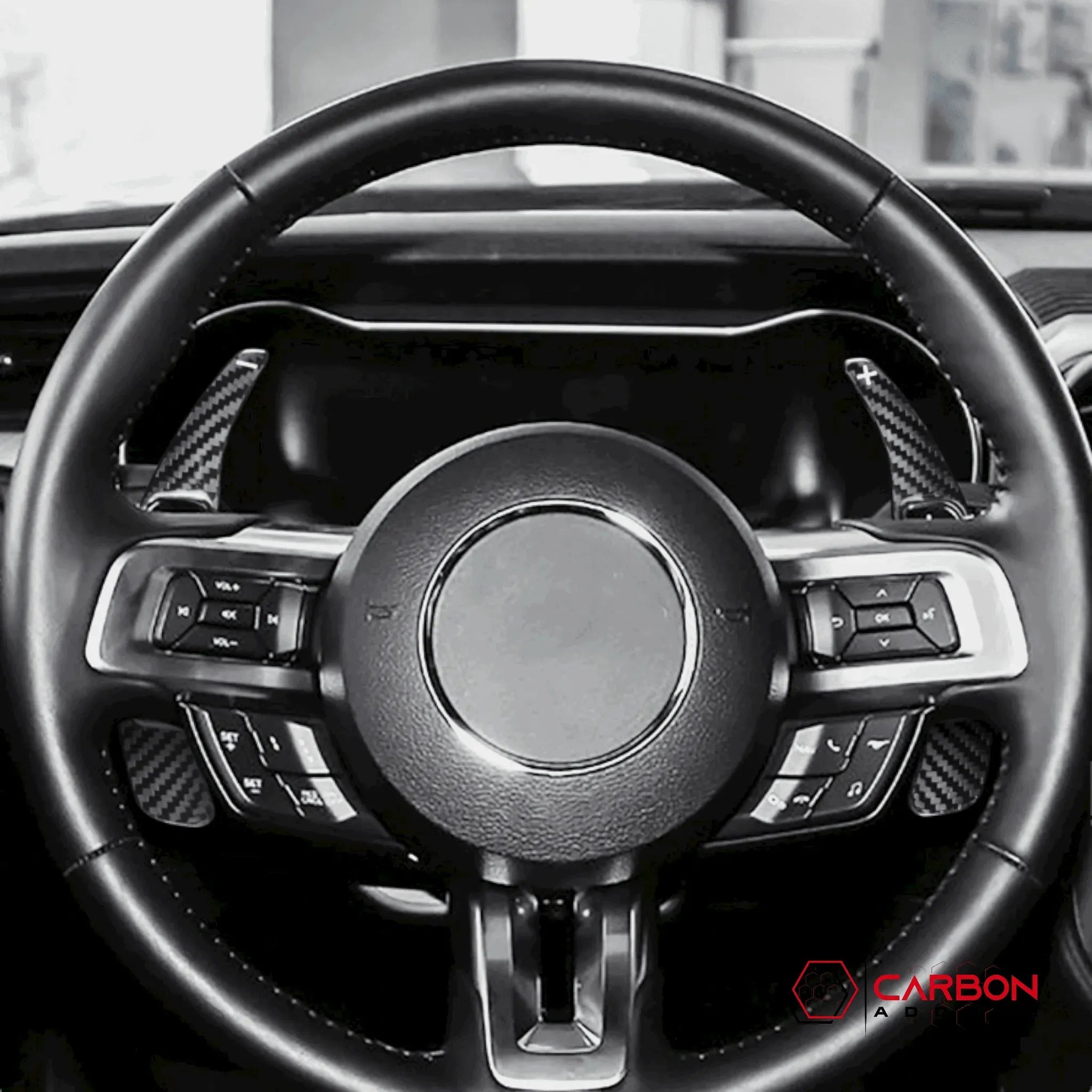 Mustang 2015-2023 Carbon Fiber Paddle Shifter Extensions - carbonaddons Carbon Fiber Parts, Accessories, Upgrades, Mods