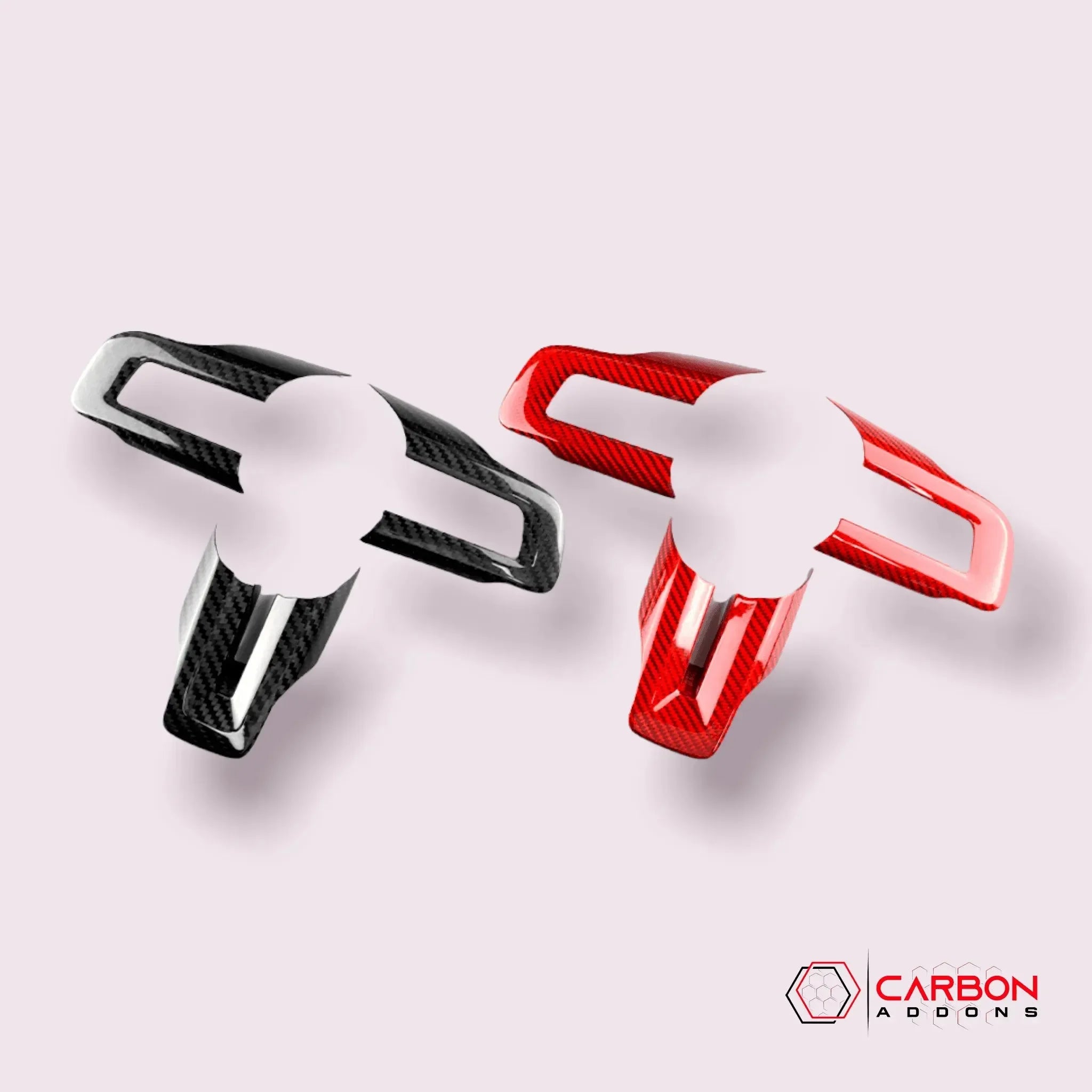 Real carbon fiber shift paddles in black and red for American muscle cars