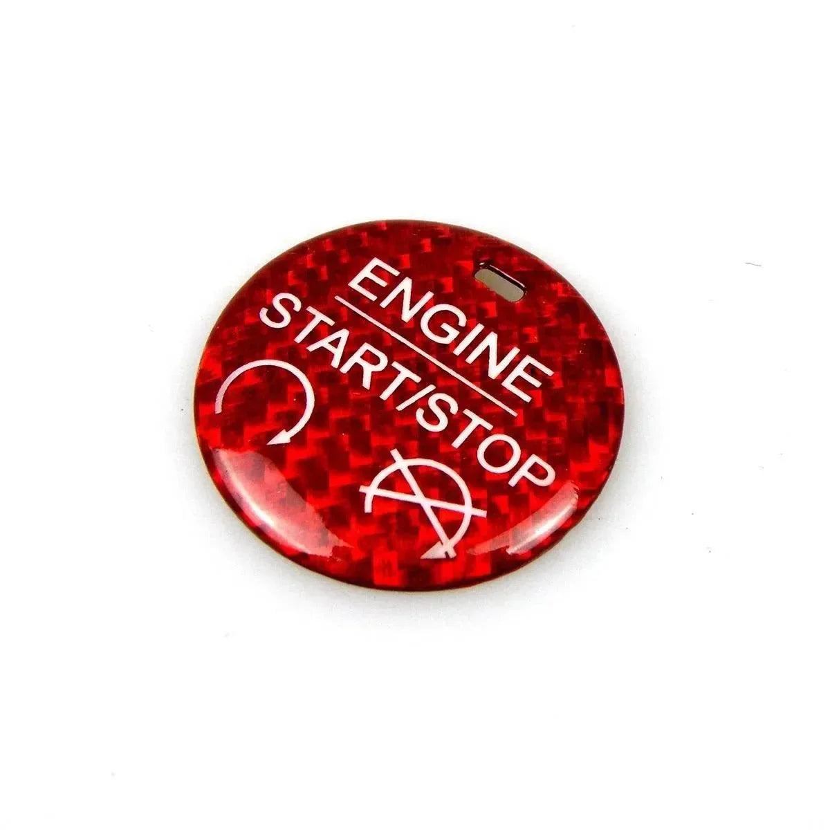 Red carbon fiber engine start/stop button for American vehicles