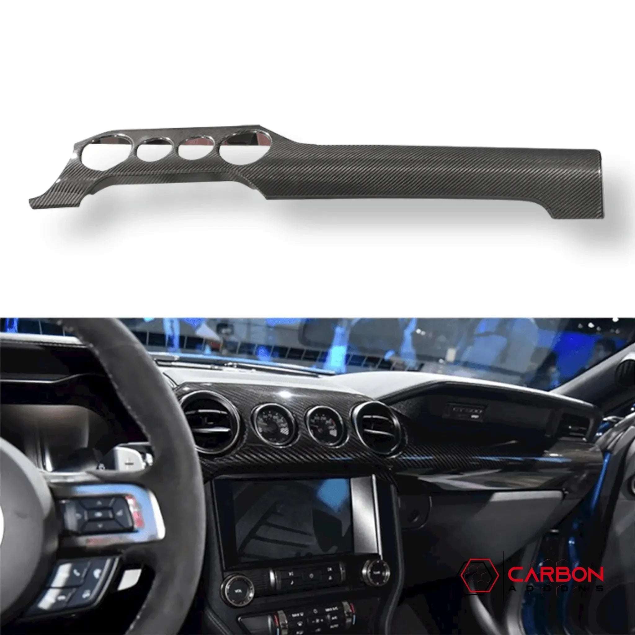 Mustang 2015-2023 Hard Carbon Fiber Dashboard Cover - carbonaddons Carbon Fiber Parts, Accessories, Upgrades, Mods