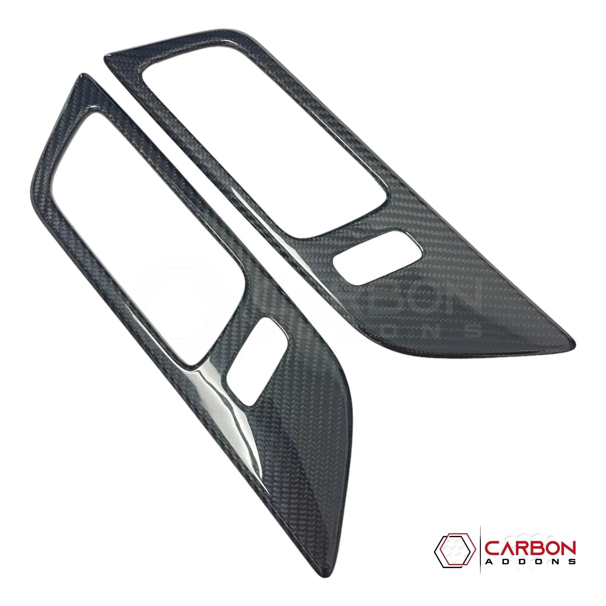 Mustang 2015-2023 Hard Carbon Fiber Interior Door Handle Trim Covers - carbonaddons Carbon Fiber Parts, Accessories, Upgrades, Mods