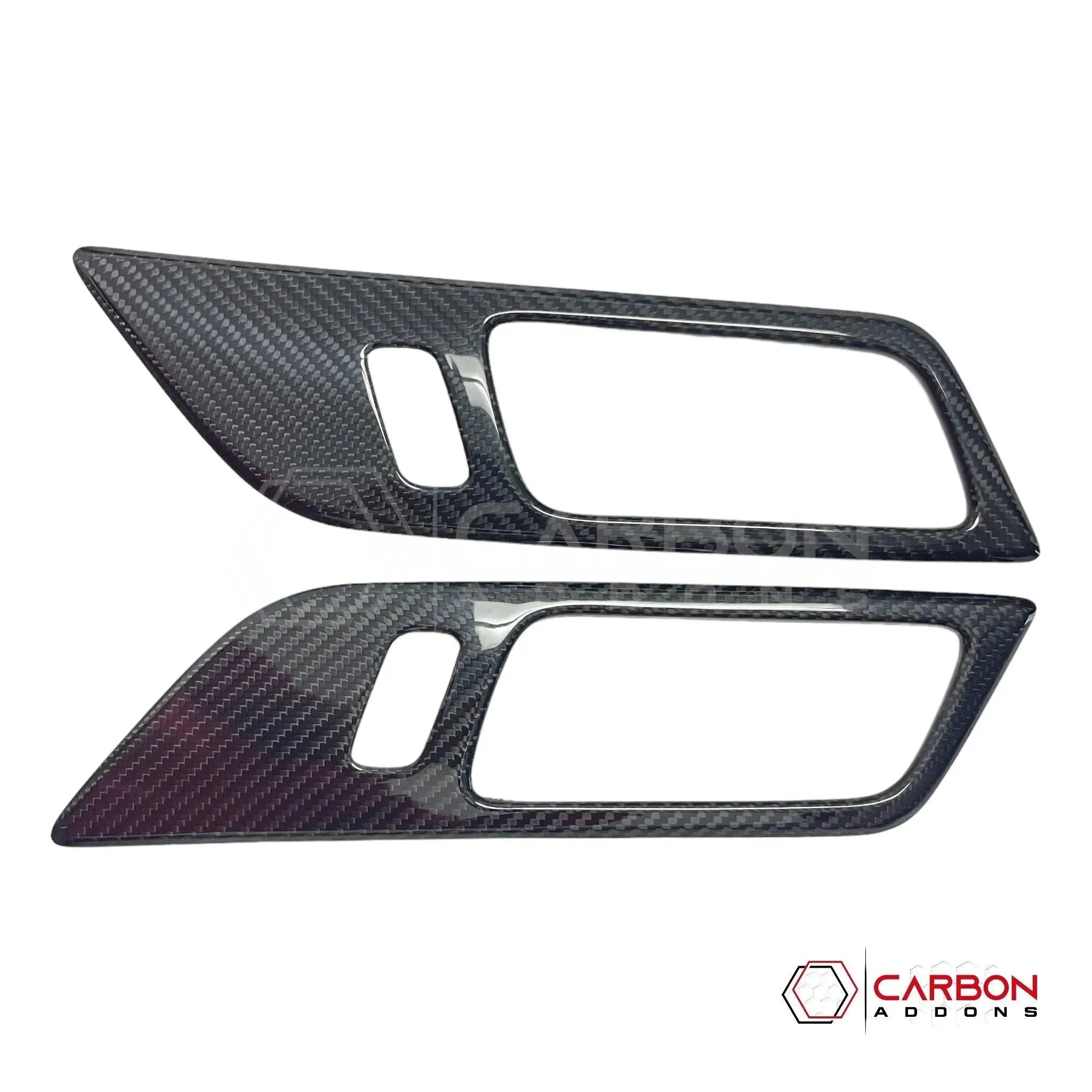 Mustang 2015-2023 Hard Carbon Fiber Interior Door Handle Trim Covers - carbonaddons Carbon Fiber Parts, Accessories, Upgrades, Mods