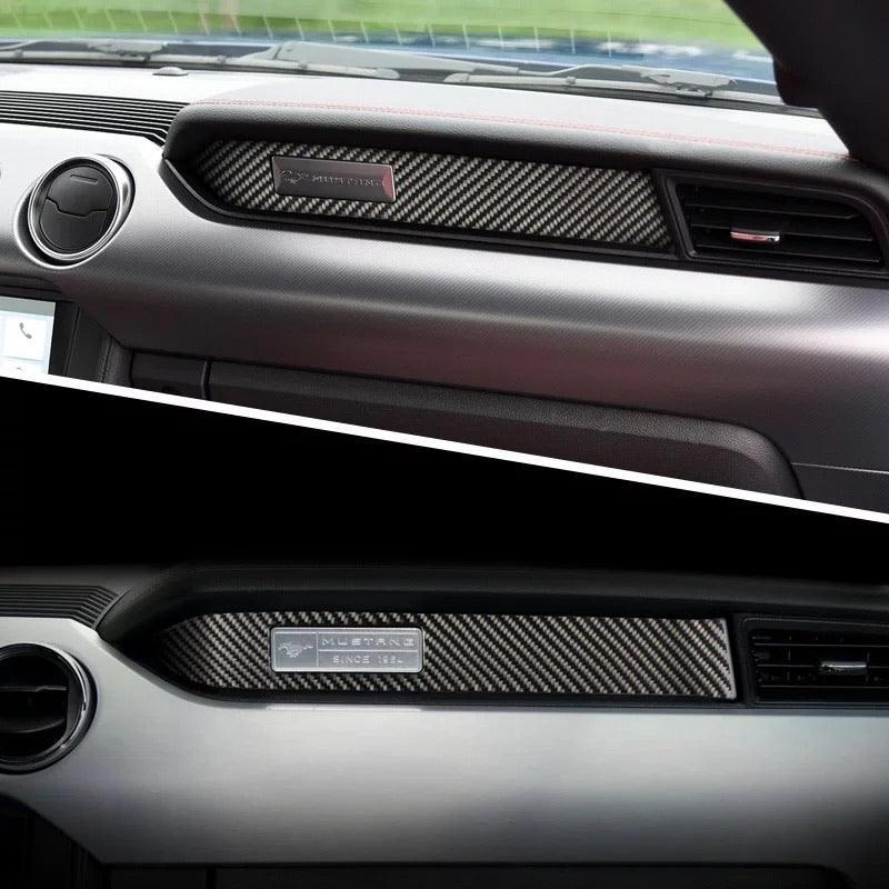 Mustang 2015-2023 Real Carbon Dashboard Emblem Trim Overlay - carbonaddons Carbon Fiber Parts, Accessories, Upgrades, Mods