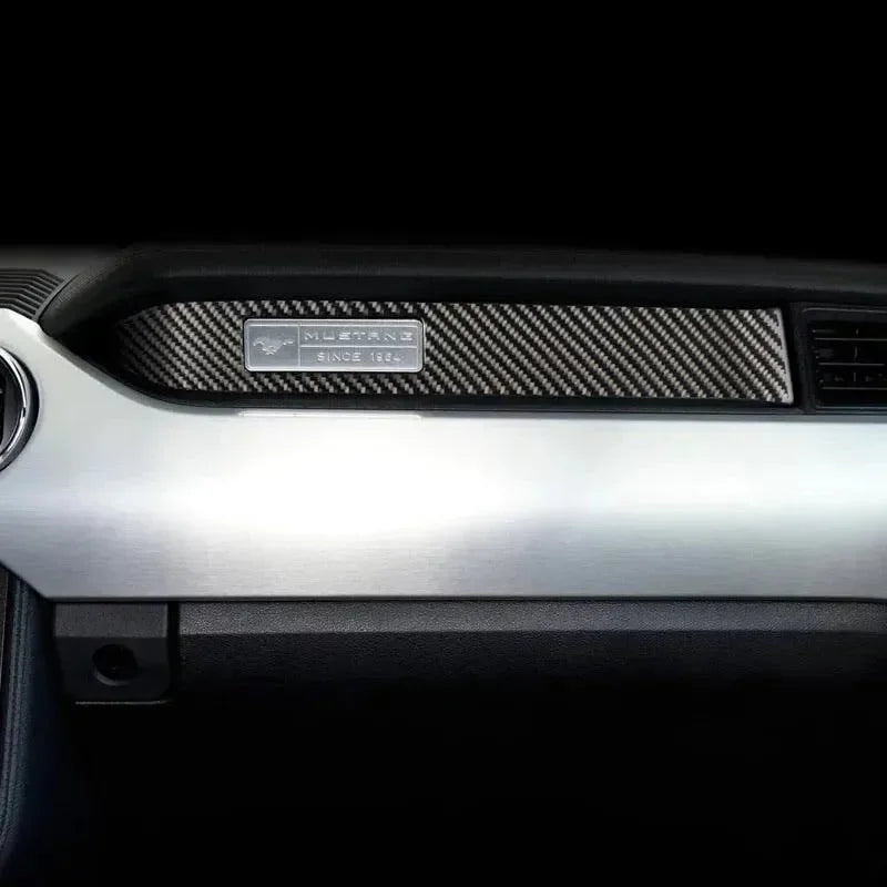 Real carbon fiber dashboard trim for Ford Mustang with 'Mustang Since 1964' emblem