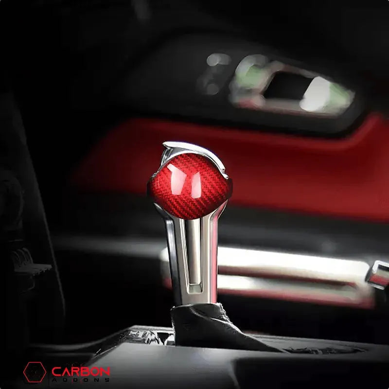 Mustang 2015-2023 Real Carbon Fiber Automatic Shift Knob Cover - carbonaddons Carbon Fiber Parts, Accessories, Upgrades, Mods