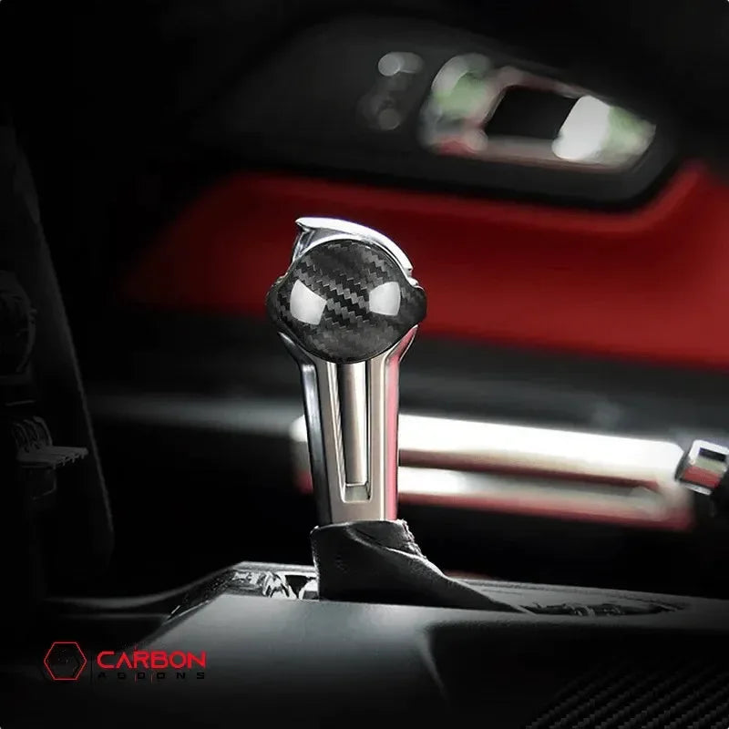 Mustang 2015-2023 Real Carbon Fiber Automatic Shift Knob Cover - carbonaddons Carbon Fiber Parts, Accessories, Upgrades, Mods