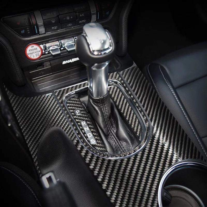Mustang 2015-2023 Real Carbon Fiber Center Console & Gear Shift Bezel Trim Overlay - carbonaddons Carbon Fiber Parts, Accessories, Upgrades, Mods