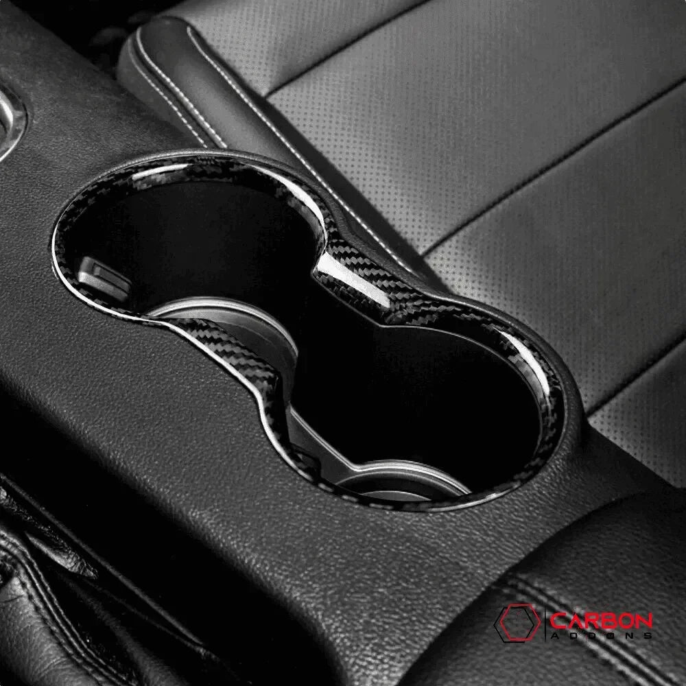 Mustang 2015-2023 Real Carbon Fiber Cup Holder Trim Cover - carbonaddons Carbon Fiber Parts, Accessories, Upgrades, Mods