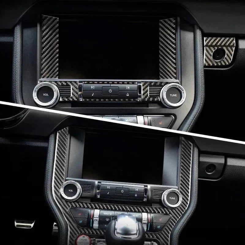 Mustang 2015-2023 Real Carbon Fiber Infotainment Radio Overlay - carbonaddons Carbon Fiber Parts, Accessories, Upgrades, Mods