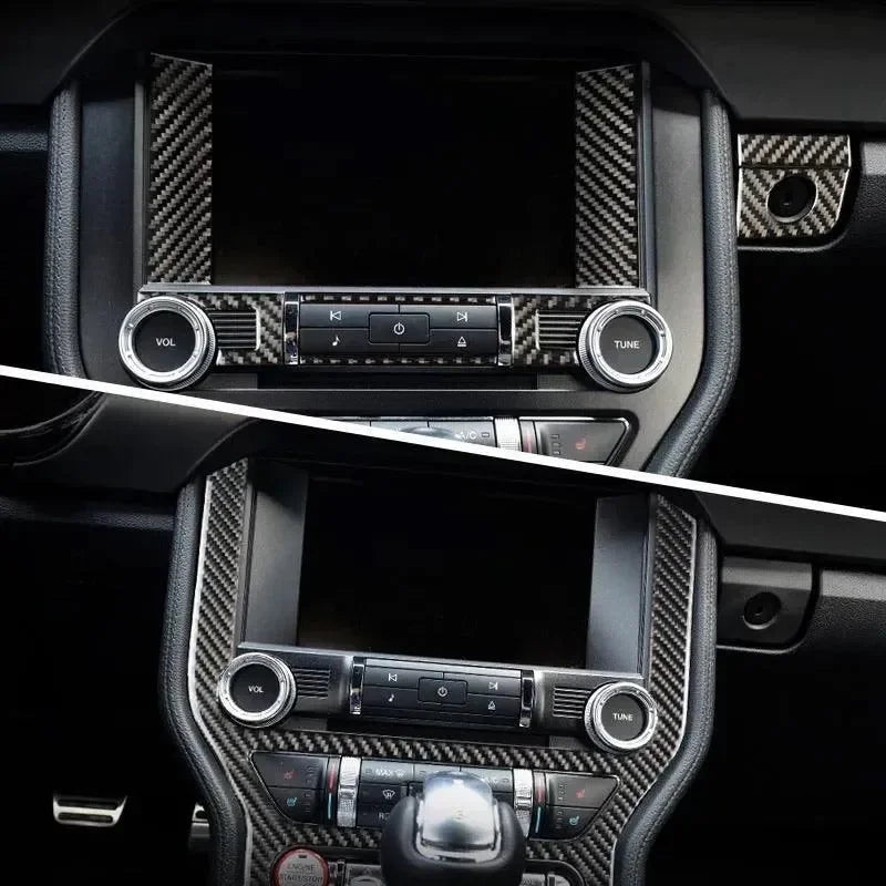 Mustang 2015-2023 Real Carbon Fiber Infotainment Radio Overlay - carbonaddons Carbon Fiber Parts, Accessories, Upgrades, Mods