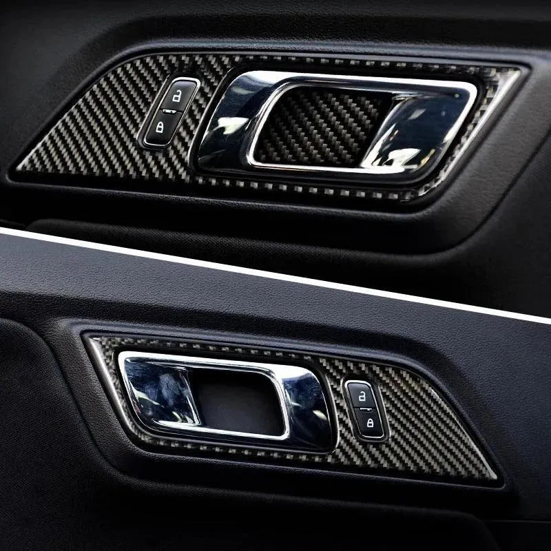 Mustang 2015-2023 Real Carbon Fiber Interior Door Handle Overlay - carbonaddons Carbon Fiber Parts, Accessories, Upgrades, Mods