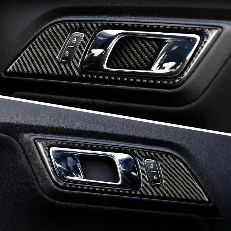Mustang 2015-2023 Real Carbon Fiber Interior Door Handle Overlay - carbonaddons Carbon Fiber Parts, Accessories, Upgrades, Mods