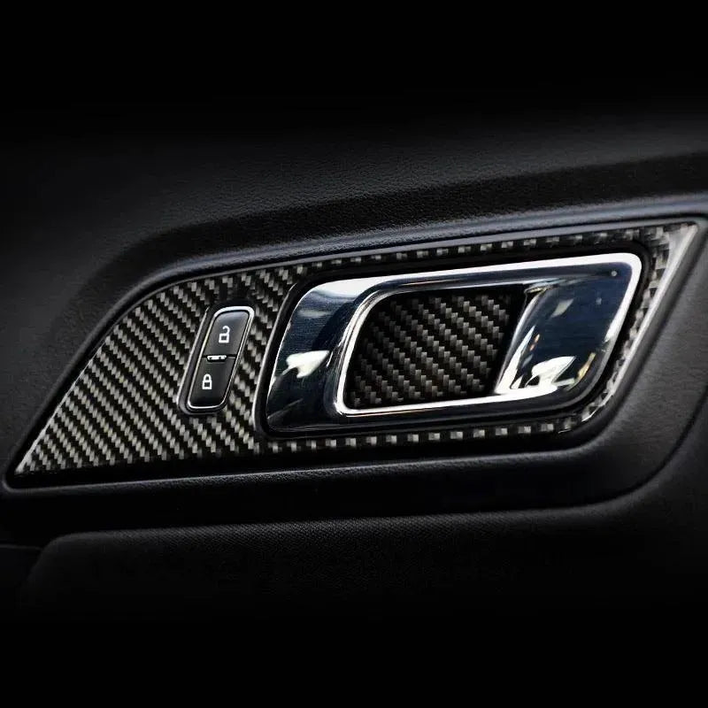 Mustang 2015-2023 Real Carbon Fiber Interior Door Handle Overlay - carbonaddons Carbon Fiber Parts, Accessories, Upgrades, Mods