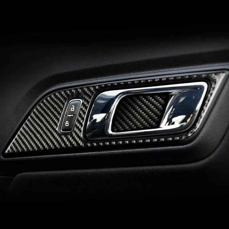 Mustang 2015-2023 Real Carbon Fiber Interior Door Handle Overlay - carbonaddons Carbon Fiber Parts, Accessories, Upgrades, Mods