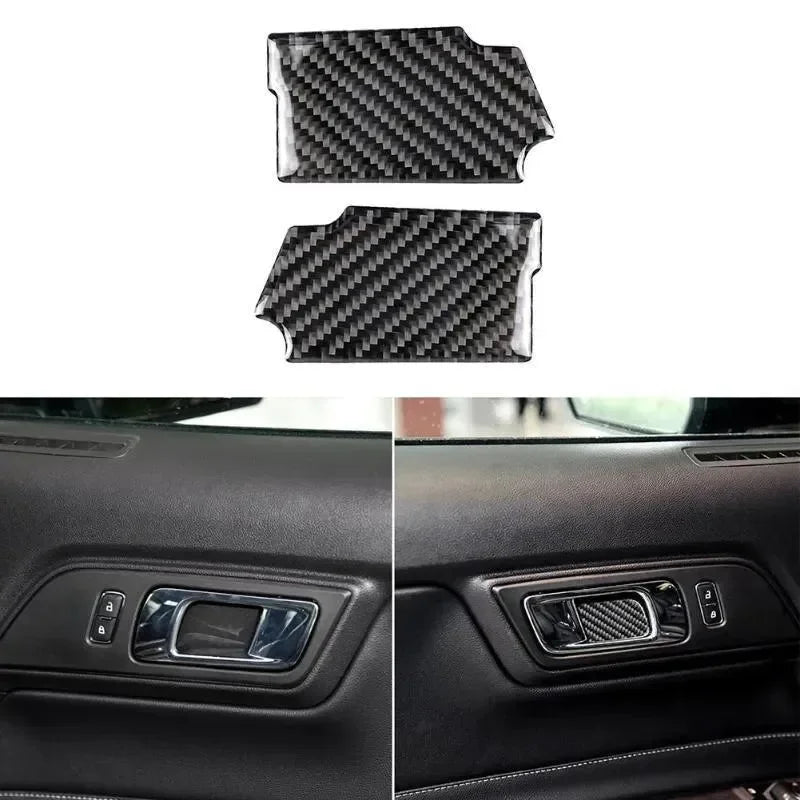 Real carbon fiber interior trim for Ford Mustang door handle accents, sleek upgrade for American vehicles