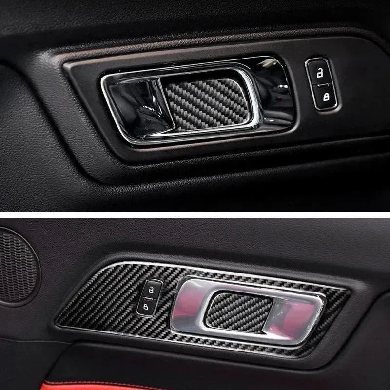 Real carbon fiber interior trim for car door panels, enhancing luxury and style with sleek, textured finish.