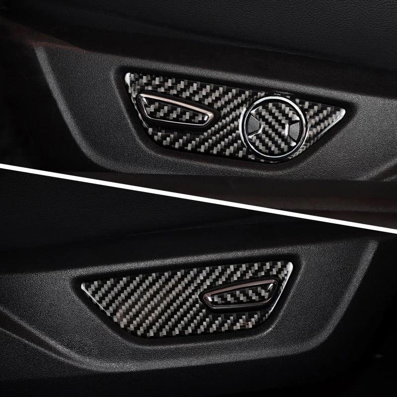 Mustang 2015-2023 Real Carbon Fiber Seat Adjuster Button Trim Overlay - carbonaddons Carbon Fiber Parts, Accessories, Upgrades, Mods