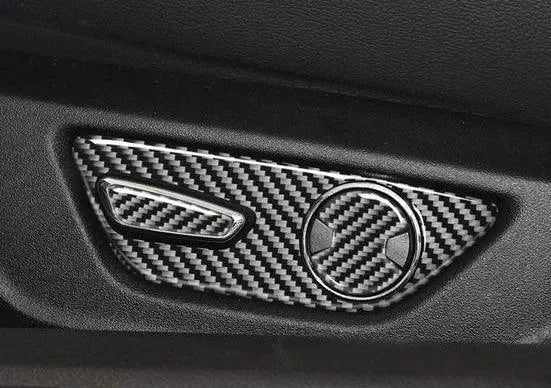 Mustang 2015-2023 Real Carbon Fiber Seat Adjuster Button Trim Overlay - carbonaddons Carbon Fiber Parts, Accessories, Upgrades, Mods