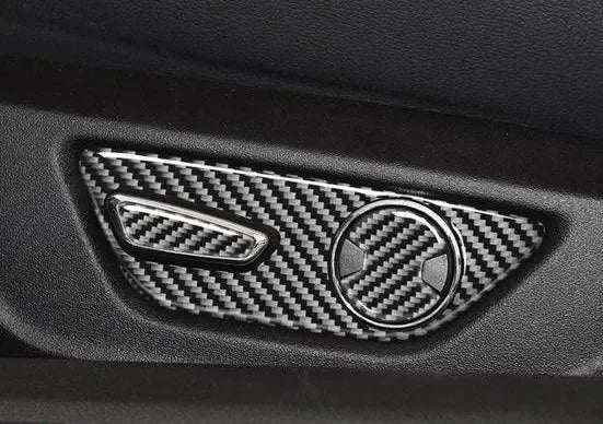 Mustang 2015-2023 Real Carbon Fiber Seat Adjuster Button Trim Overlay - carbonaddons Carbon Fiber Parts, Accessories, Upgrades, Mods