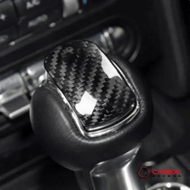Mustang 2015-2023 Real Carbon Fiber Shift Knob Button Trim Cover - carbonaddons Carbon Fiber Parts, Accessories, Upgrades, Mods