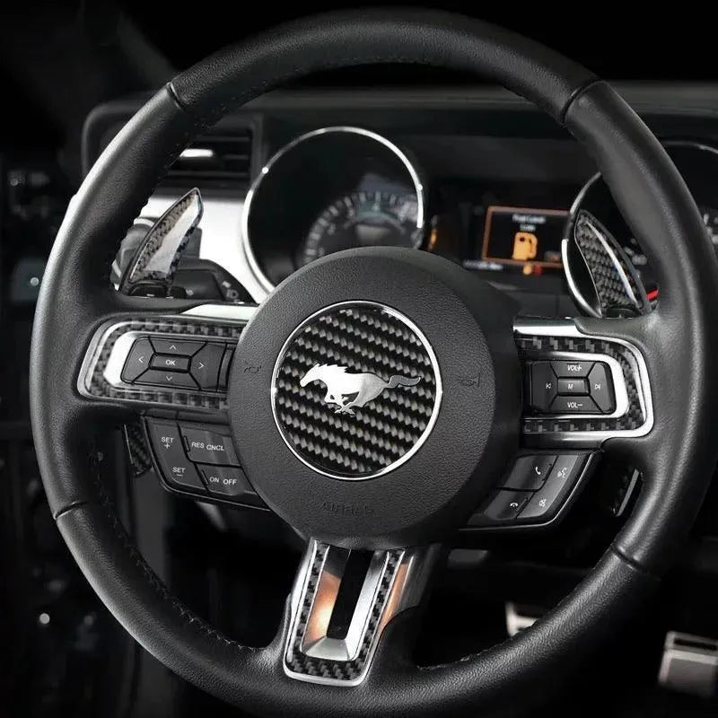 Mustang 2015-2023 Real Carbon Fiber Steering Wheel Stick-On Overlay - carbonaddons Carbon Fiber Parts, Accessories, Upgrades, Mods