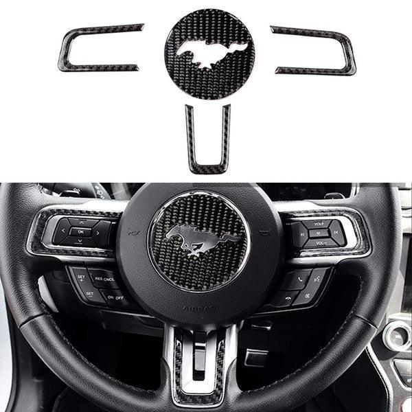 Mustang 2015-2023 Real Carbon Fiber Steering Wheel Stick-On Overlay - carbonaddons Carbon Fiber Parts, Accessories, Upgrades, Mods