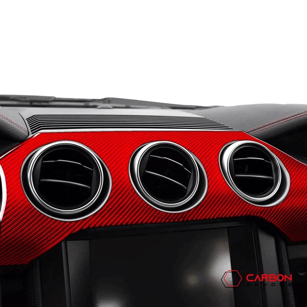 Mustang 2015-2023 Real Carbon Fiber Whole Front Dash Overlay - carbonaddons Carbon Fiber Parts, Accessories, Upgrades, Mods