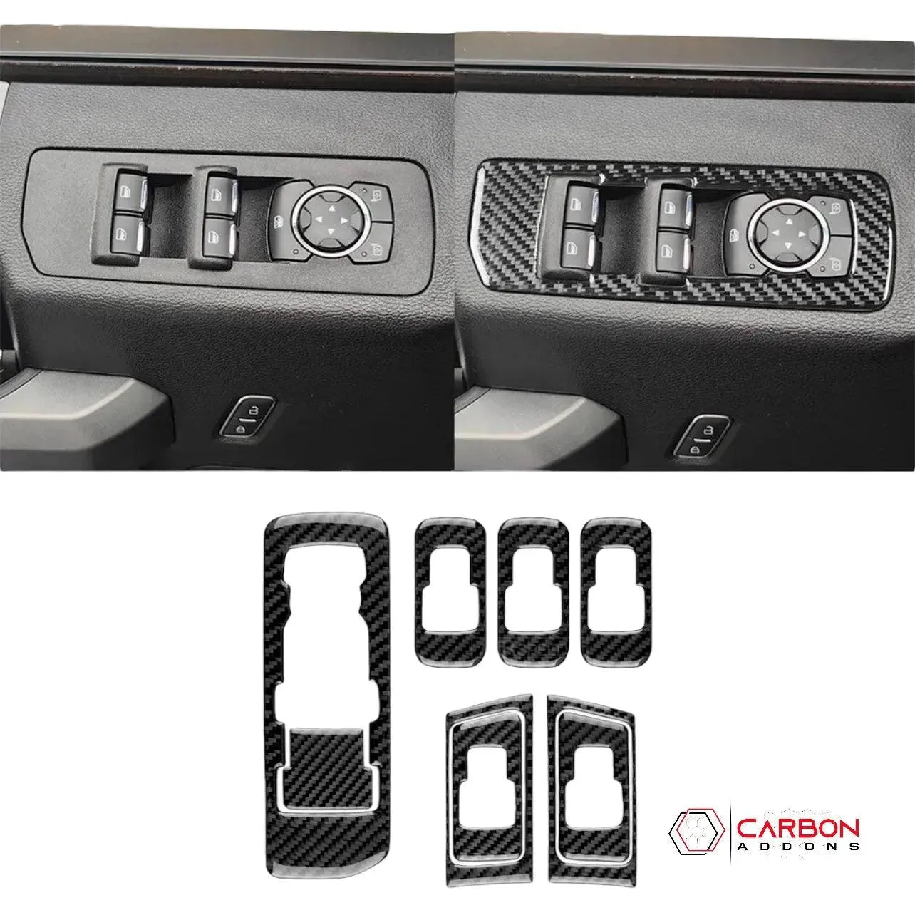 Real Carbon Fiber Door Window Switch Trim Overlay | 2015-2020 Ford F150 - carbonaddons Carbon Fiber Parts, Accessories, Upgrades, Mods