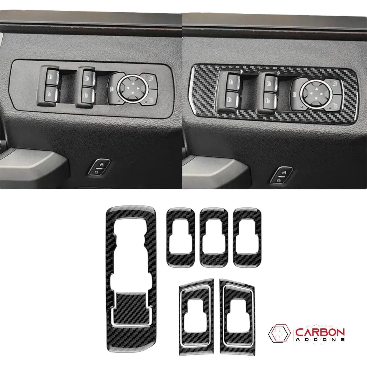 Real Carbon Fiber Door Window Switch Trim Overlay | 2015-2020 Ford F150 - carbonaddons Carbon Fiber Parts, Accessories, Upgrades, Mods