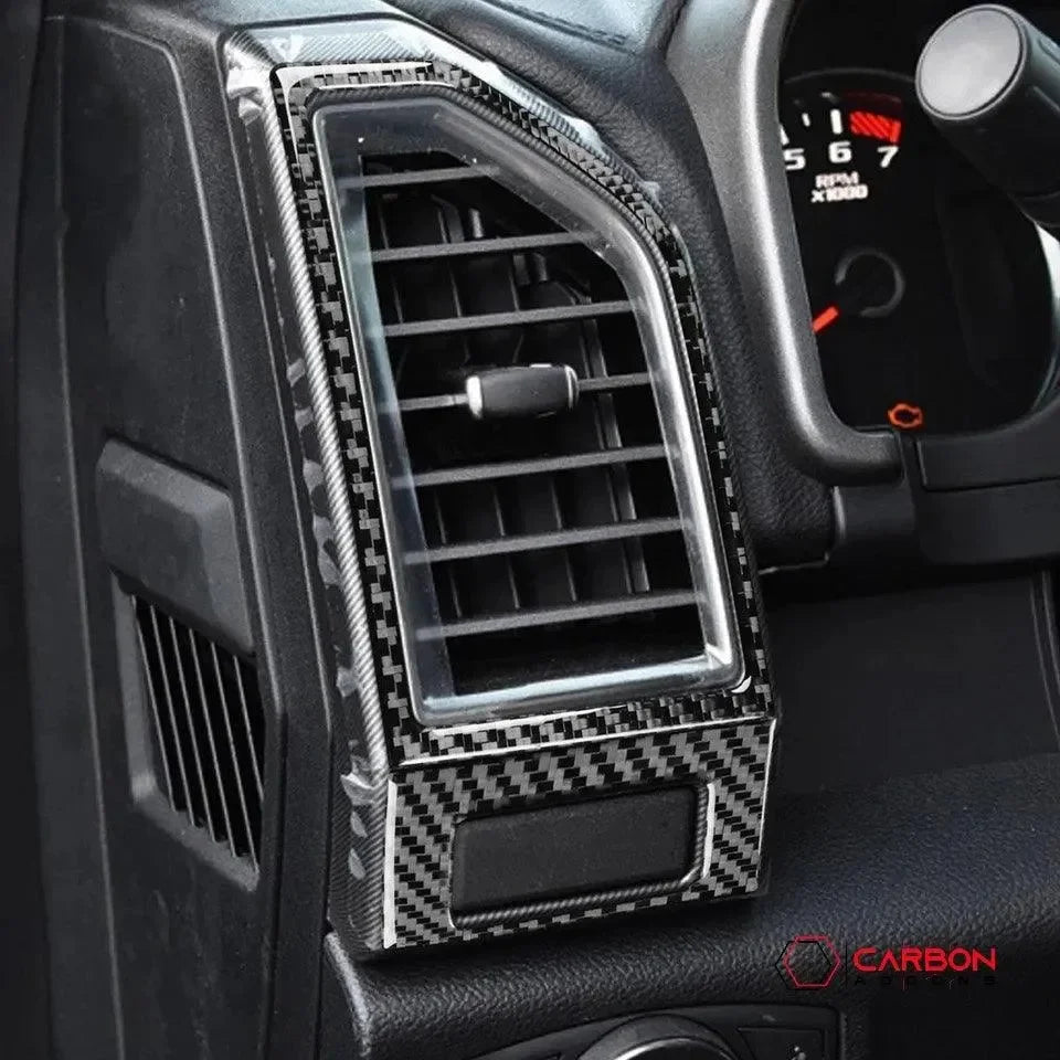 Real Carbon Fiber Driver and Passenger Side AC Vent Trim Overlay | 2015-2020 Ford F150 - carbonaddons Carbon Fiber Parts, Accessories, Upgrades, Mods