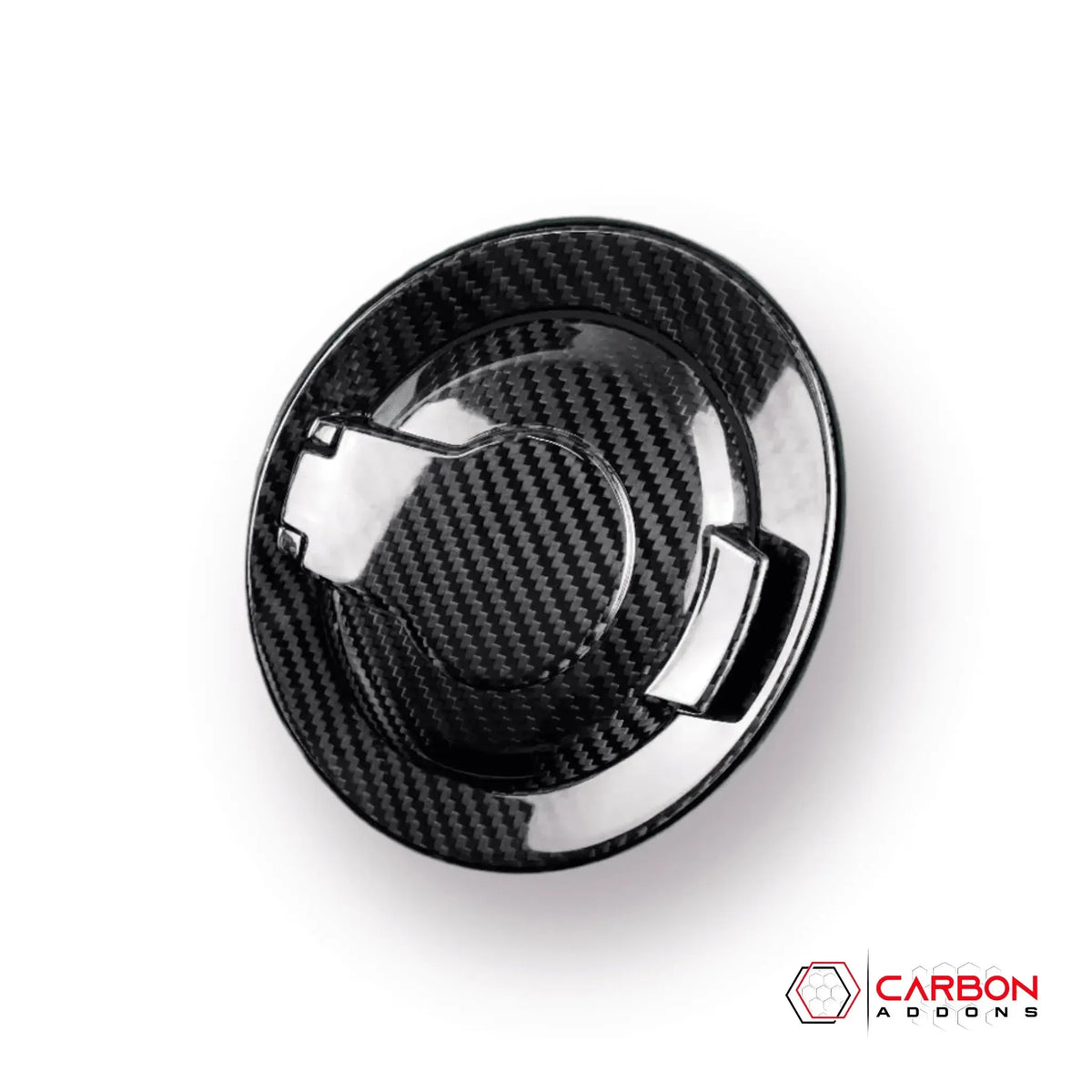 Real carbon fiber gear shift knob cover for American vehicles, sleek black weave with chrome accents