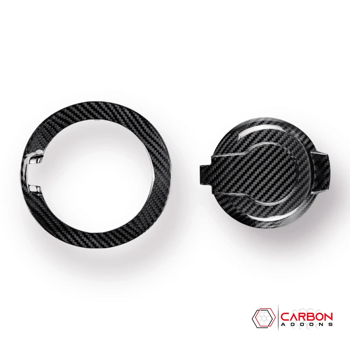 Real carbon fiber oil cap and ring for American vehicles, sleek black weave finish
