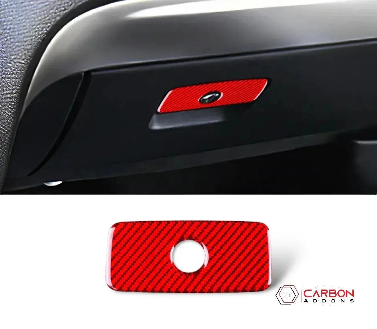 Real Carbon Fiber Glove Box Handle Overlay for 2011-2022 Dodge Durango - carbonaddons Carbon Fiber Parts, Accessories, Upgrades, Mods