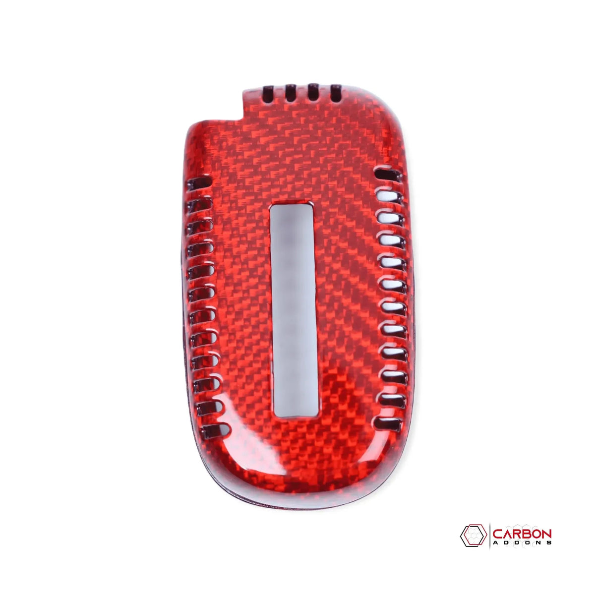 Red carbon fiber car key fob cover with vented design for American vehicles