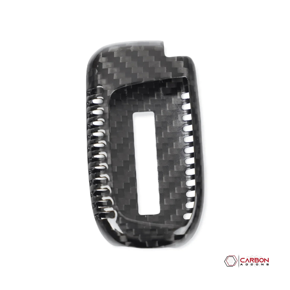 Real carbon fiber key fob cover with textured weave pattern for American vehicles