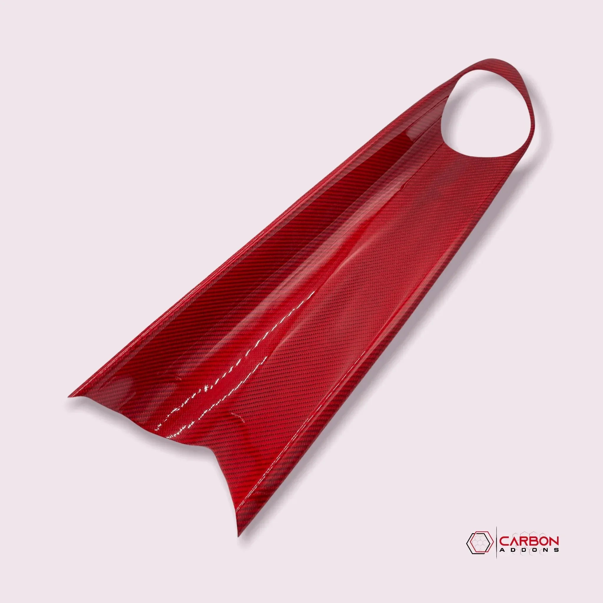 Red carbon fiber automotive trim piece for Chevy, Ford, Dodge vehicles