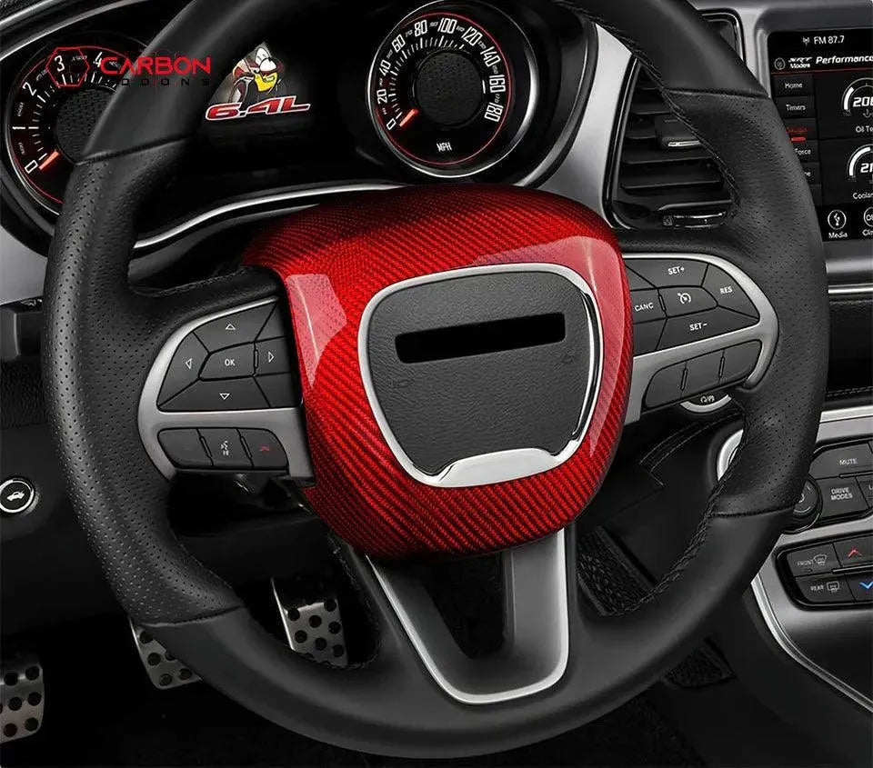 Real Carbon Fiber Steering Airbag Cover | For 2015-2023 Dodge Charger Challenger Durango - carbonaddons Carbon Fiber Parts, Accessories, Upgrades, Mods