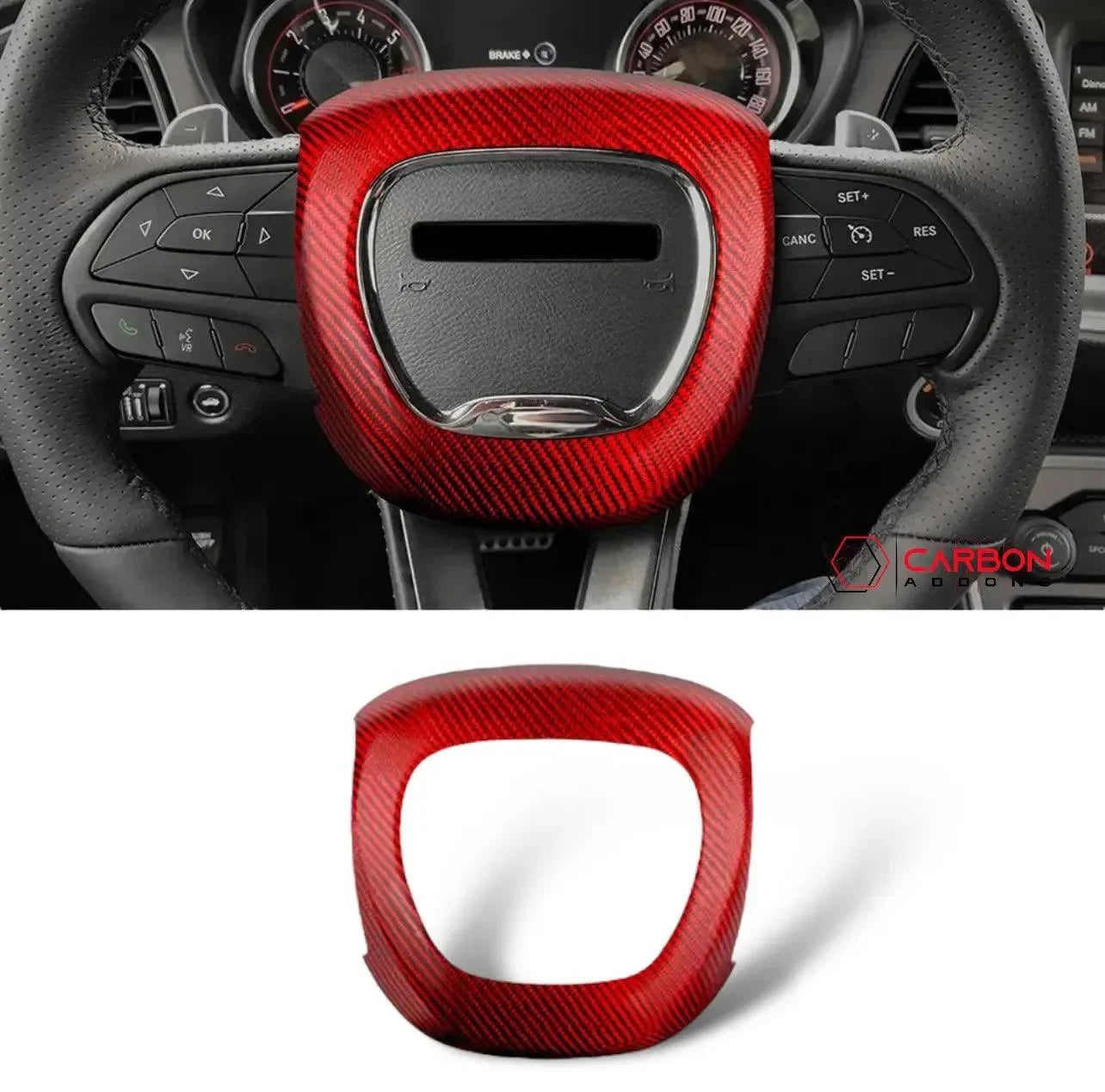 Real Carbon Fiber Steering Airbag Cover | For 2015-2023 Dodge Charger Challenger Durango - carbonaddons Carbon Fiber Parts, Accessories, Upgrades, Mods