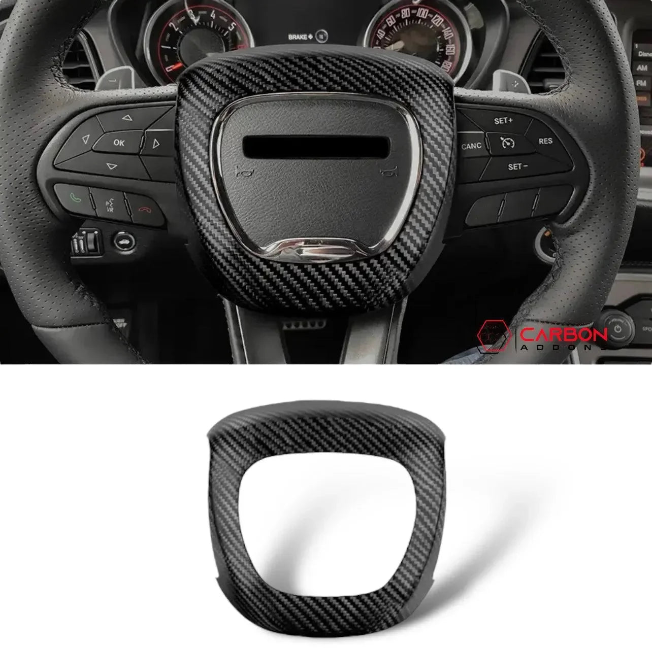 Real Carbon Fiber Steering Airbag Cover | For 2015-2023 Dodge Charger Challenger Durango - carbonaddons Carbon Fiber Parts, Accessories, Upgrades, Mods