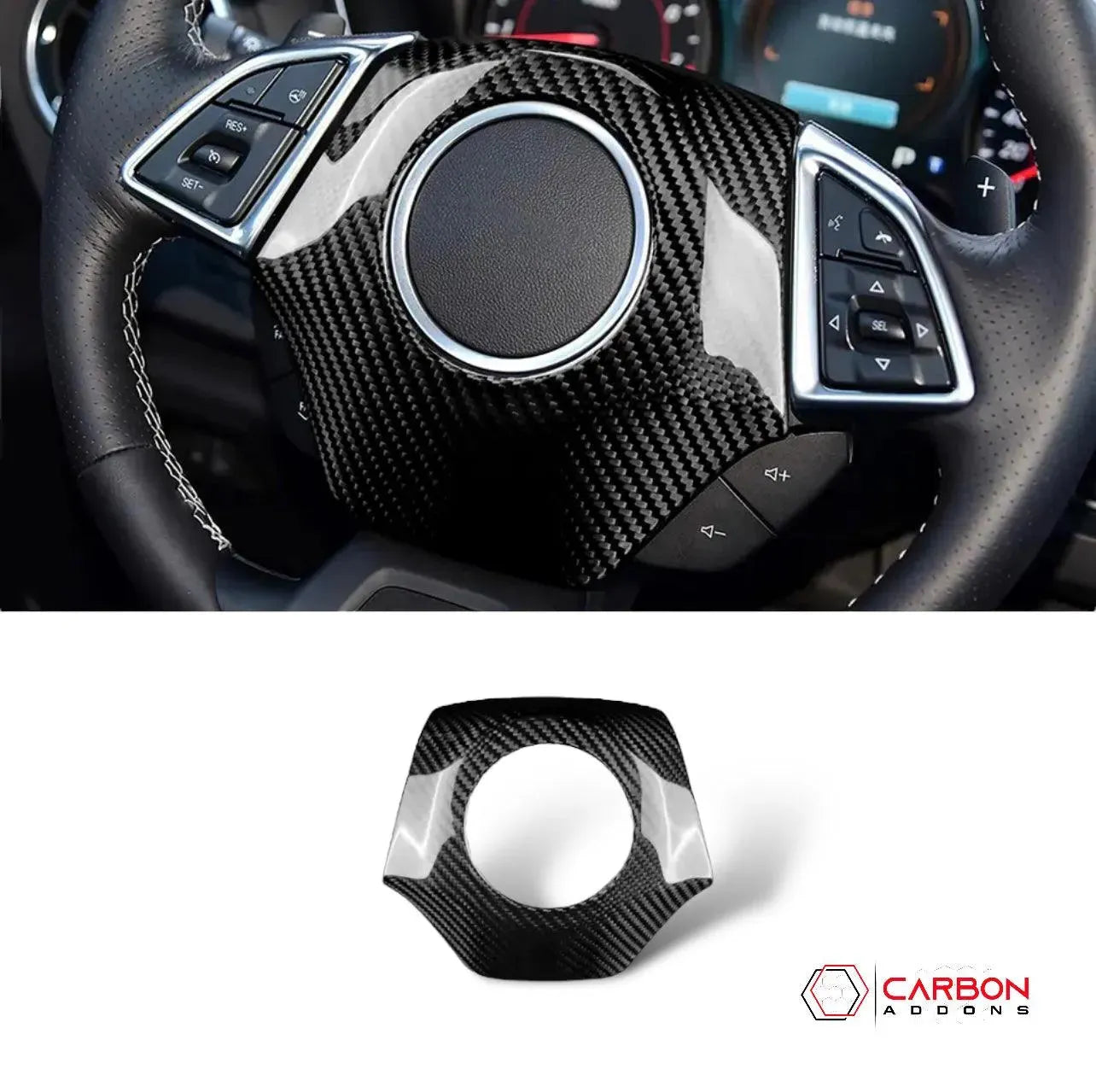 Real Carbon Fiber Steering Airbag Cover | For 2016-2024 Chevy Camaro - carbonaddons Carbon Fiber Parts, Accessories, Upgrades, Mods