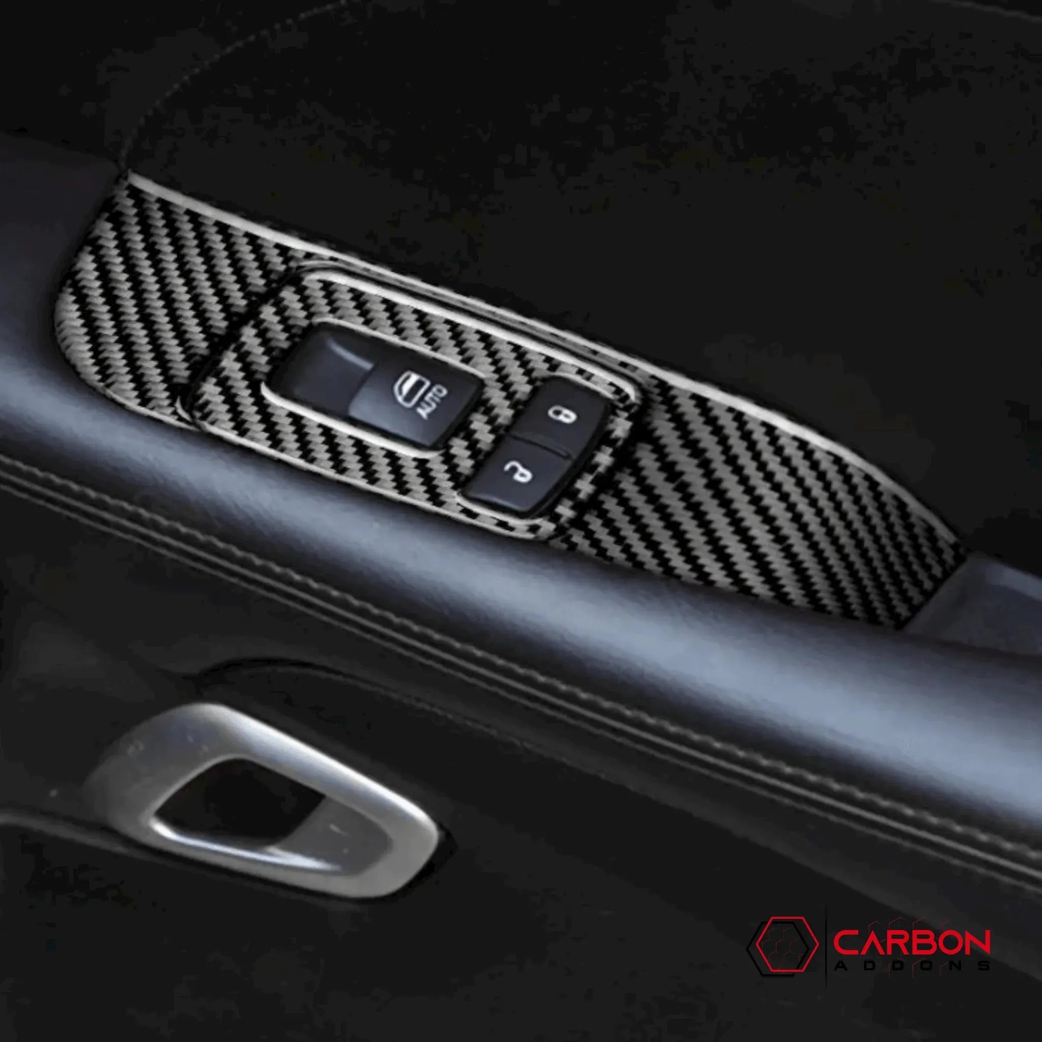 Real Carbon Fiber Window Control Trim Overlay for Dodge Challenger 2015-2023 - carbonaddons Carbon Fiber Parts, Accessories, Upgrades, Mods