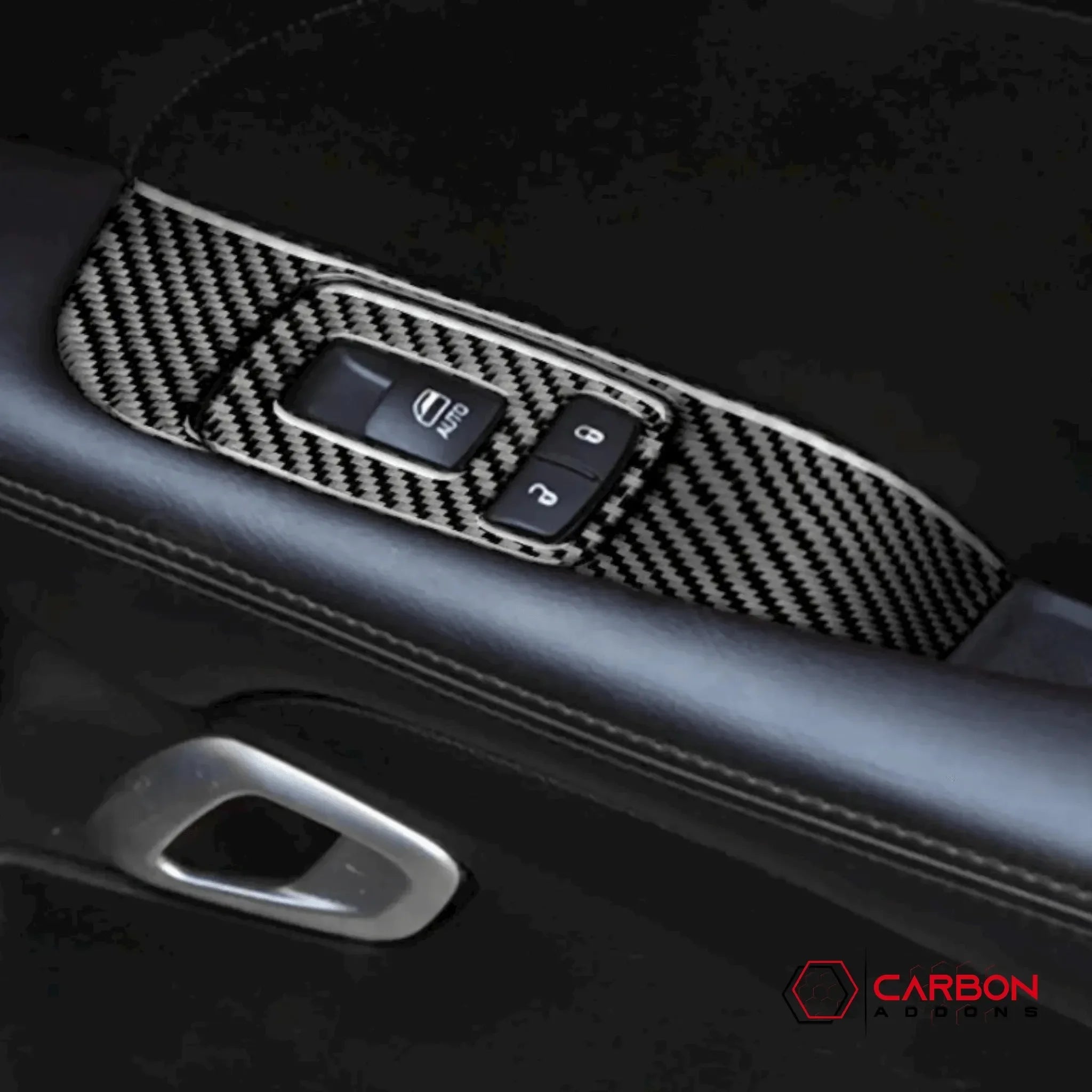 Real Carbon Fiber Window Control Trim Overlay for Dodge Challenger 2015-2023 - carbonaddons Carbon Fiber Parts, Accessories, Upgrades, Mods